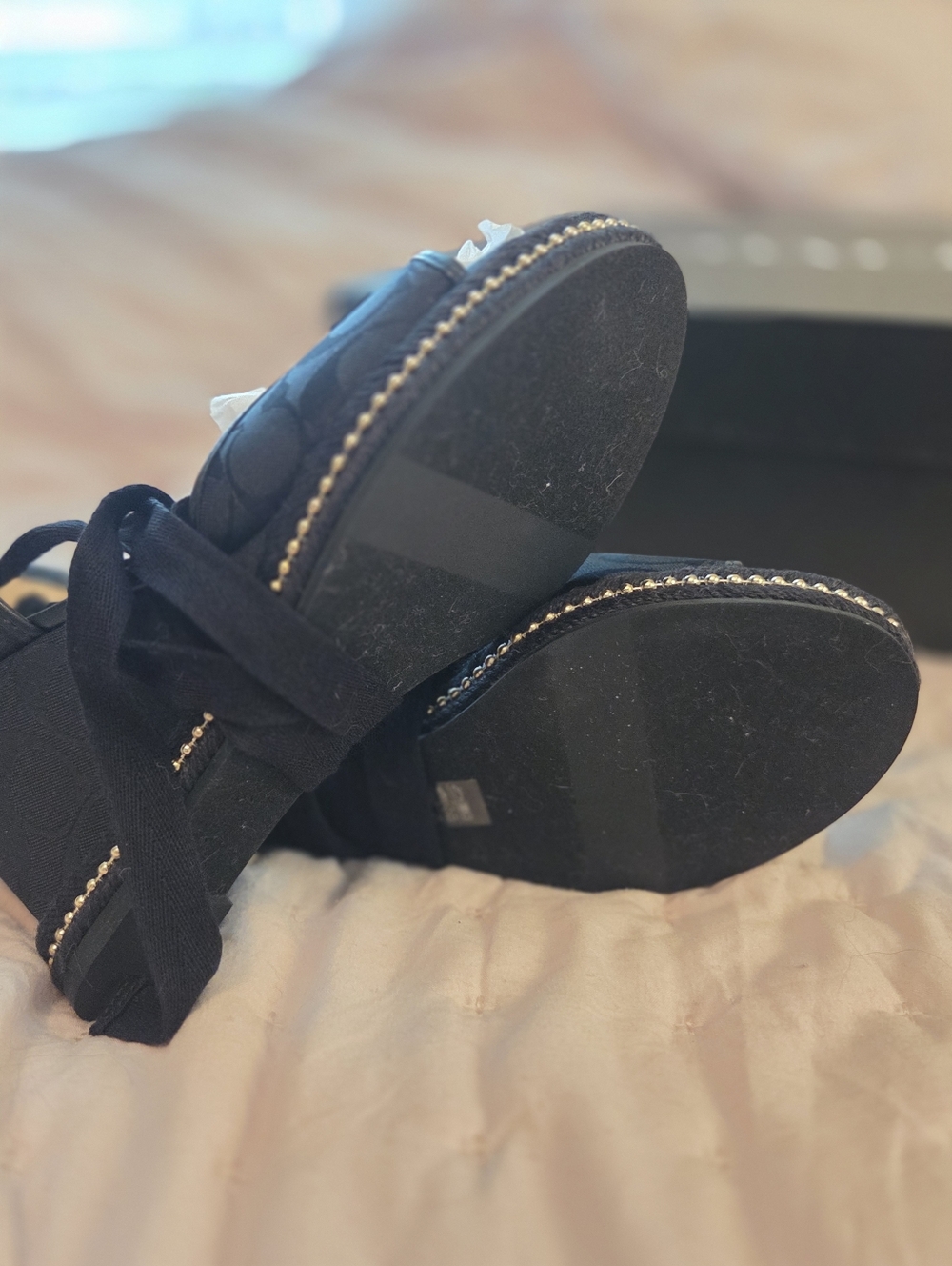 Coach Page Signature Black Logo Espadrille Wedge Sandals with Tie-Strap - Picture 4 of 7